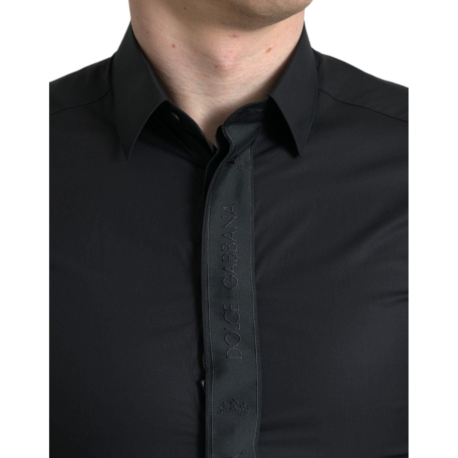 Dolce & Gabbana Black Cotton Logo Formal GOLD Dress Shirt