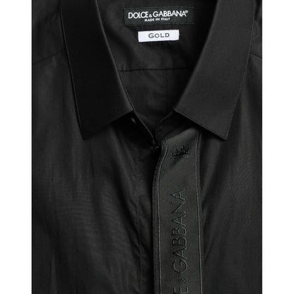 Dolce & Gabbana Black Cotton Logo Formal GOLD Dress Shirt