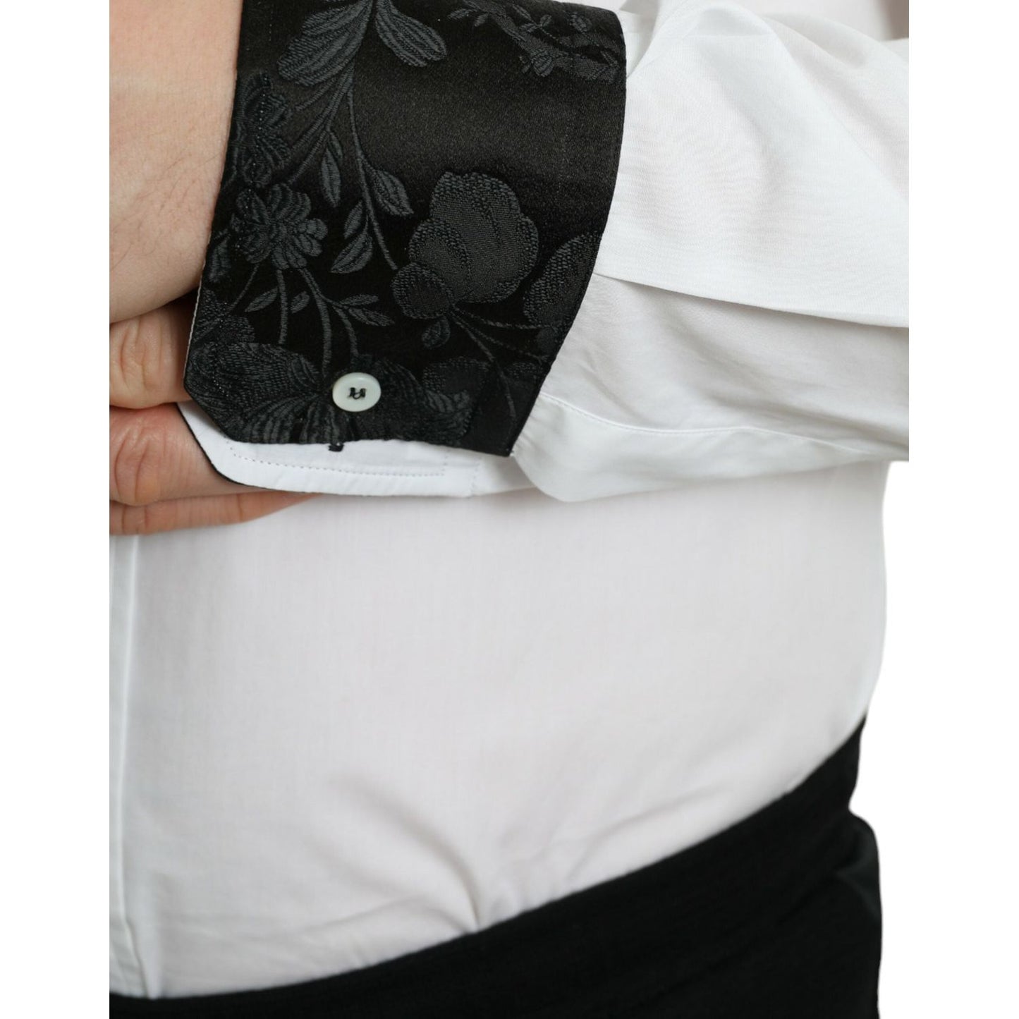 Dolce & Gabbana White Cotton Jacquard Formal GOLD Dress Shirt