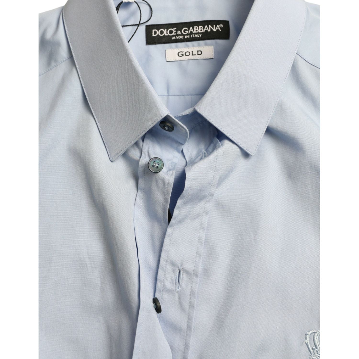 Dolce & Gabbana Sky Blue Cotton Men Formal GOLD Dress Shirt
