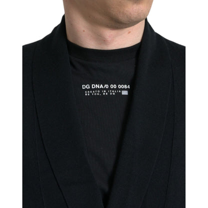 Dolce & Gabbana Black Cashmere Long Sleeves Belted Wrap Robe