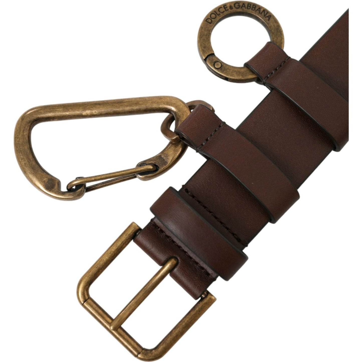 Dolce & Gabbana Brown Calf Leather Gold Metal Buckle Belt