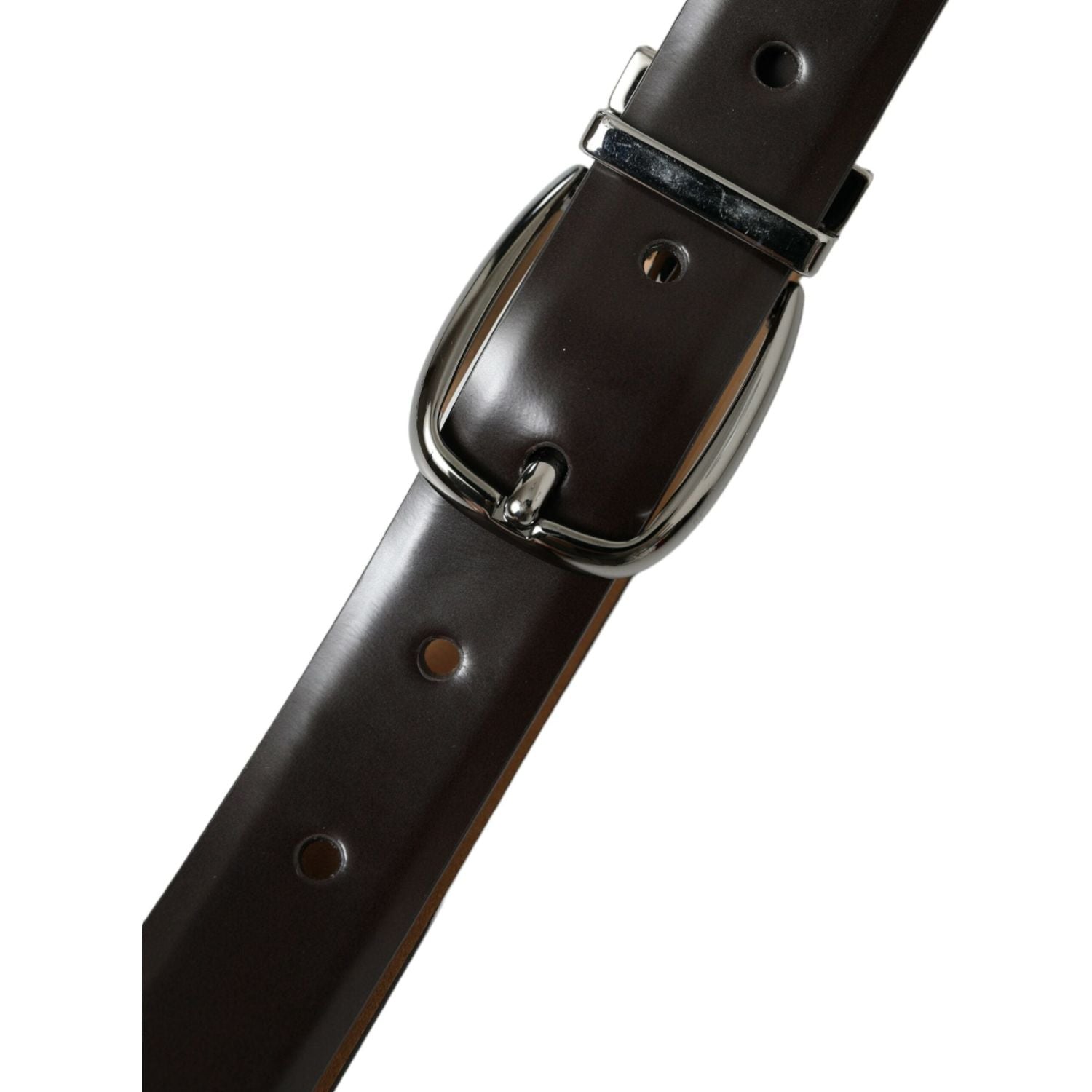 Dolce & Gabbana Dark Brown Leather Silver Metal Buckle Belt