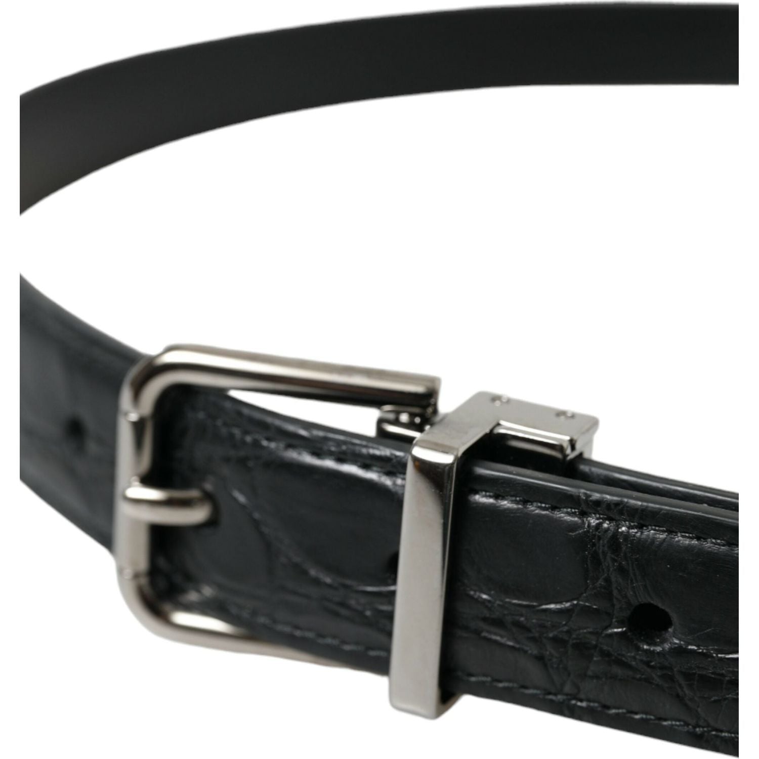 Dolce & Gabbana Black Leather Silver Metal Buckle Belt