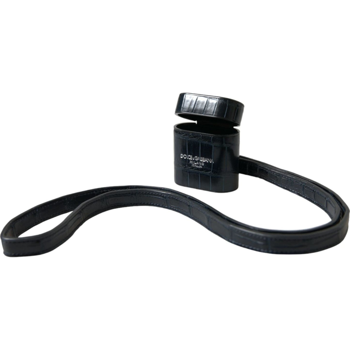 Dolce & Gabbana Black Crocodile Leather Silver Metal Logo Airpods Case