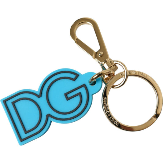 Dolce & Gabbana Blue Rubber Gold Tone Metal DG Logo Keyring Keychain