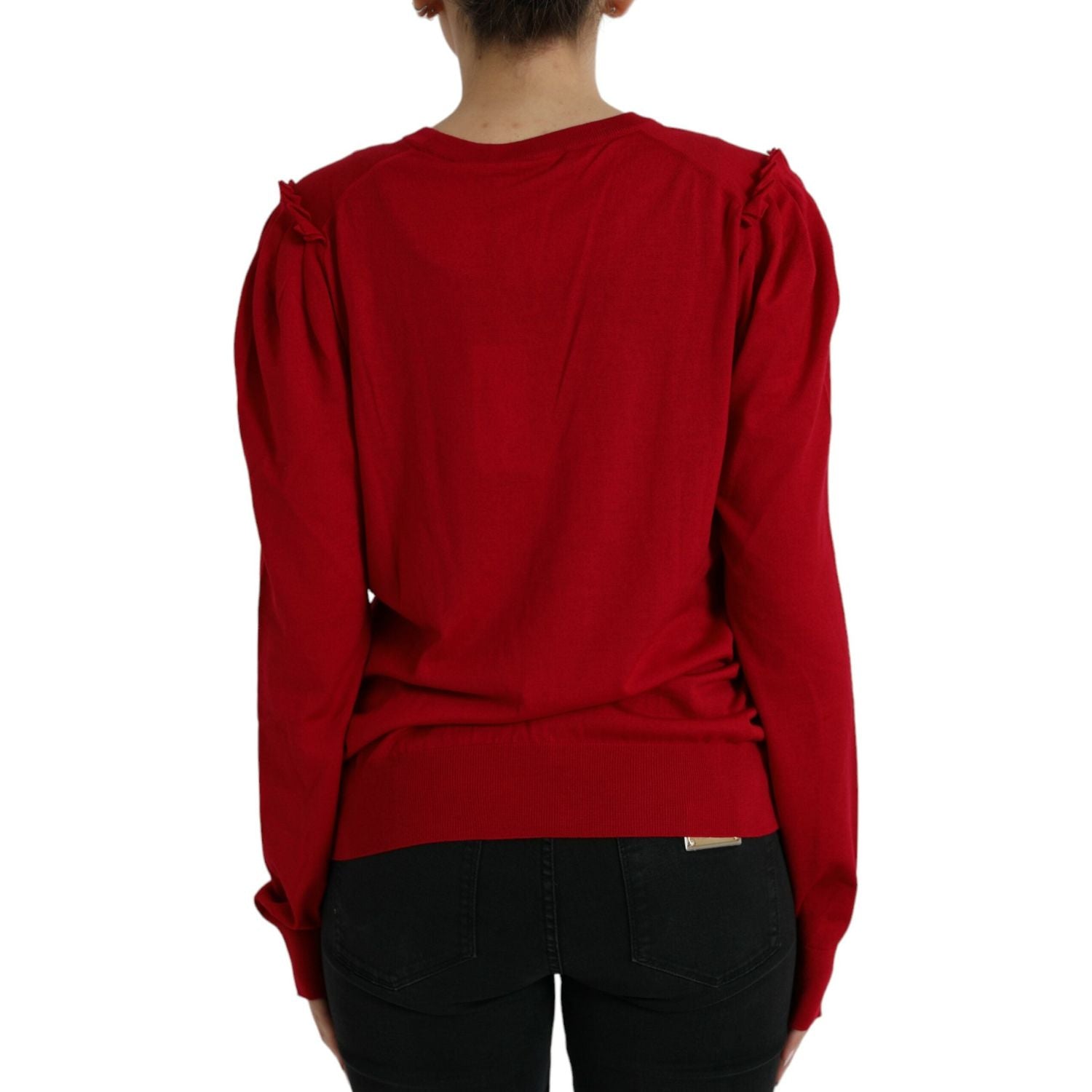Dolce & Gabbana Red Wool V-neck Buttoned Cardigan Sweater