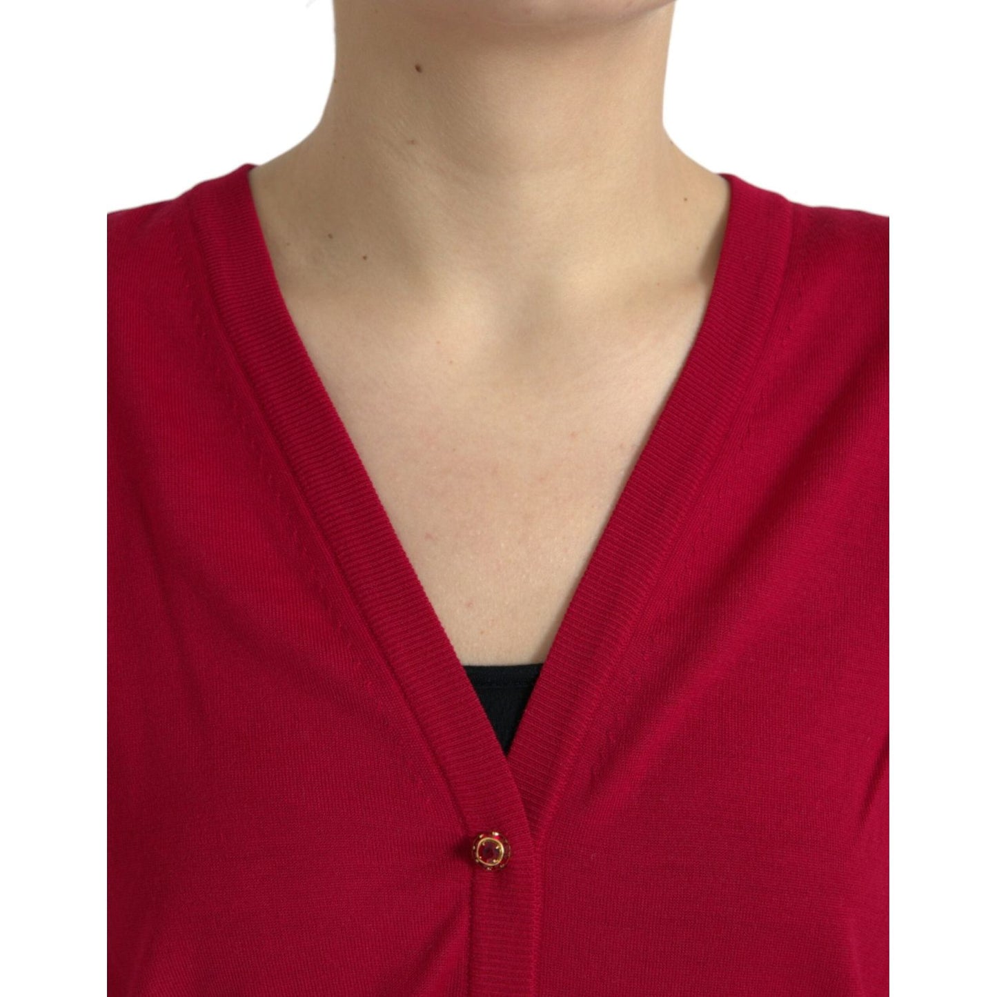 Dolce & Gabbana Red Wool V-neck Buttoned Cardigan Sweater