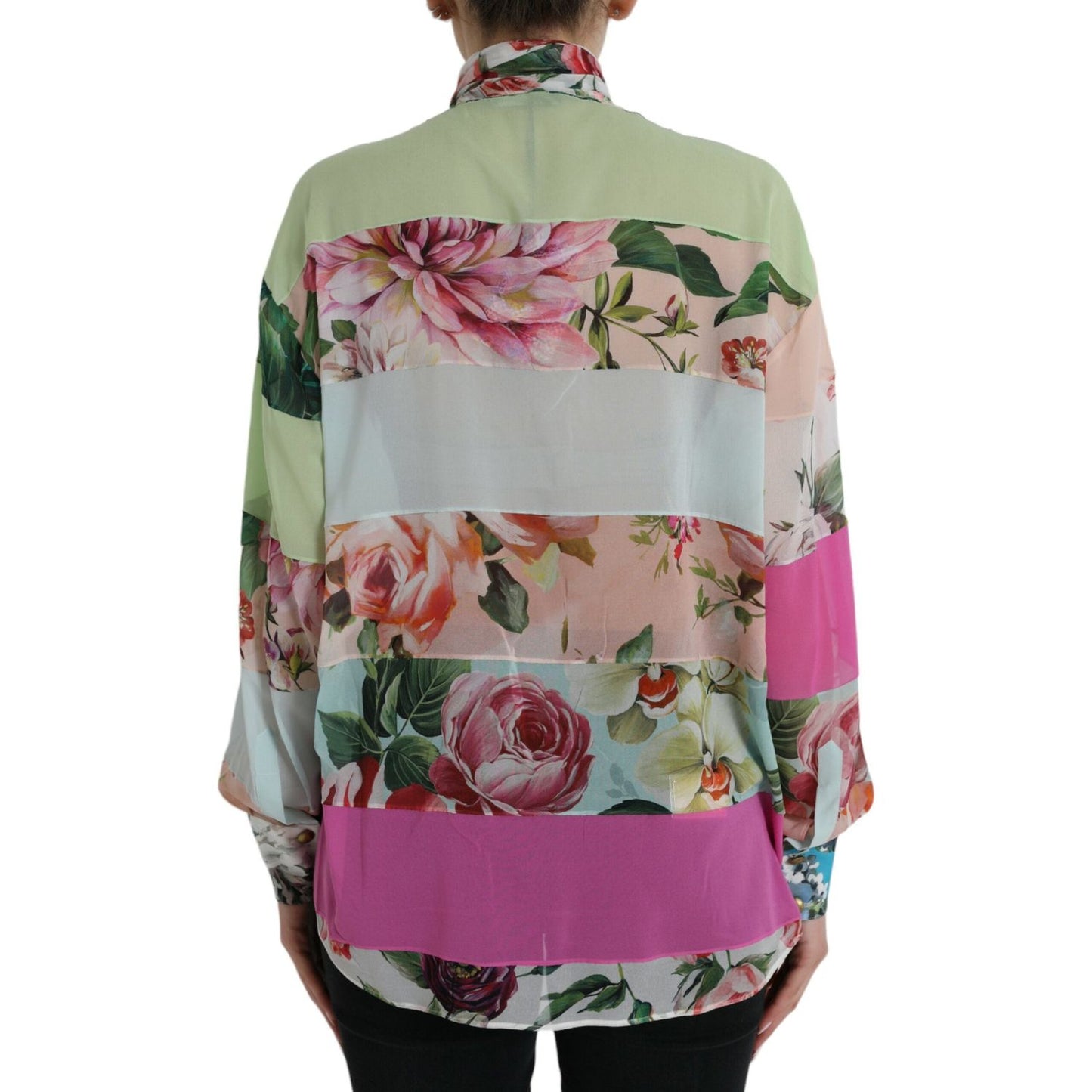 Dolce & Gabbana Multicolor Floral Patchwork Ascot Collar Top