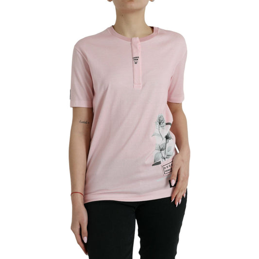 Dolce & Gabbana Pink Floral Print Cotton Short Sleeves T-shirt
