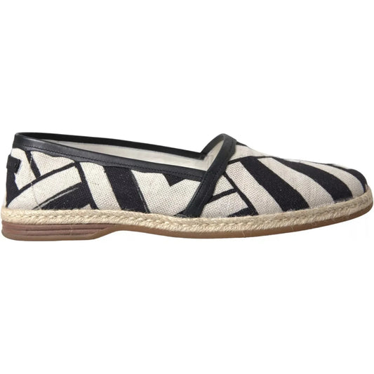 Dolce & Gabbana Black White Stripes Slip On Espadrille Shoes