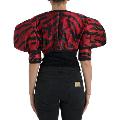 Dolce & Gabbana Black Red Patterned Cropped Coat Jacket