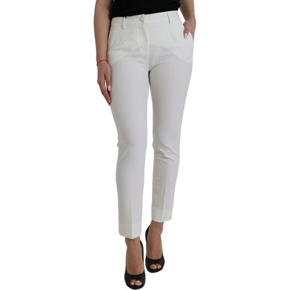 Dolce & Gabbana White Wool Mid Waist Tapered Pants