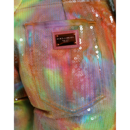 Dolce & Gabbana Multicolor Tie Dye Sequined High Waist Cropped Pants