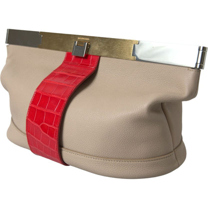Balenciaga Beige Red Two Tone Exotic Leather Pouch Bag