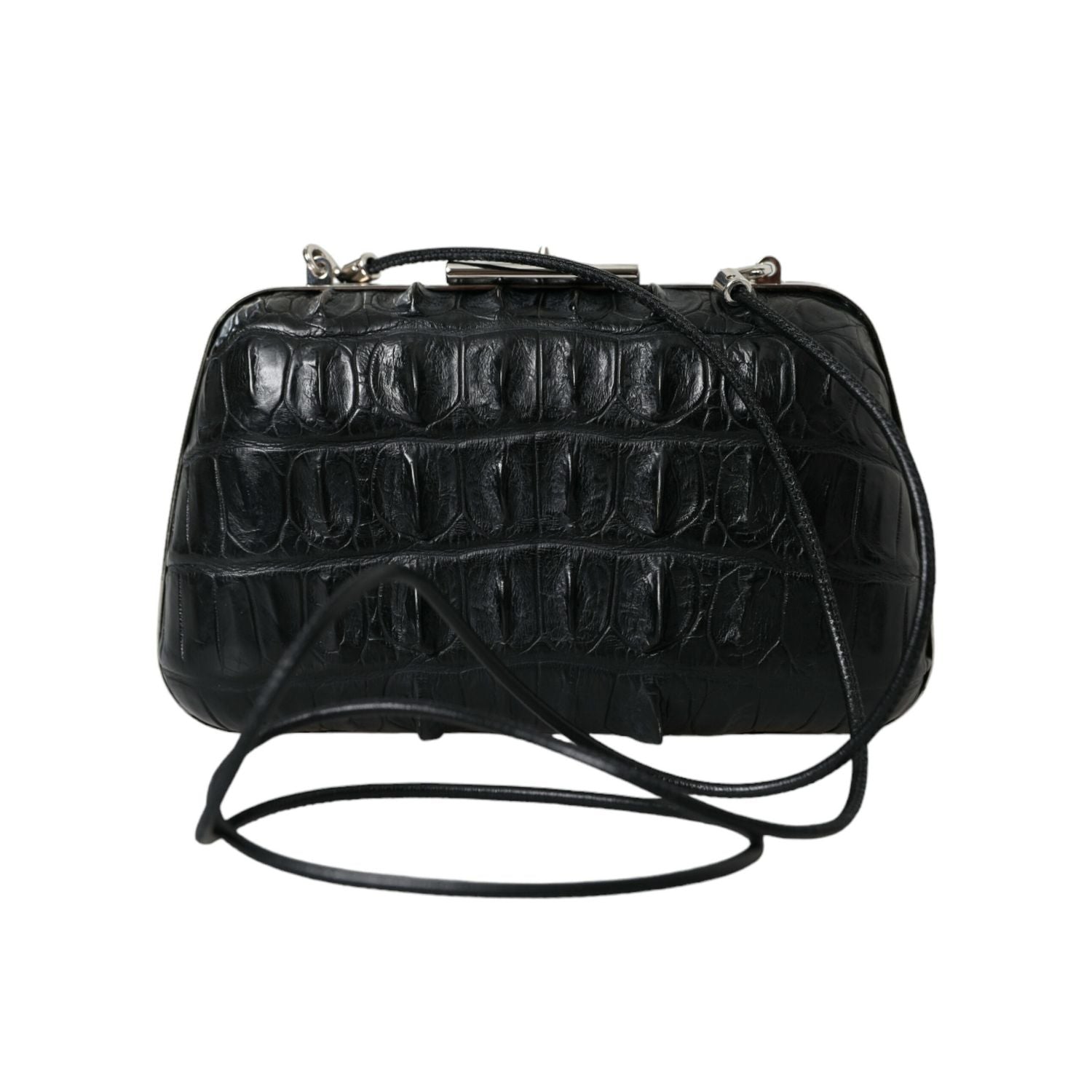 Balenciaga Black Exotic Skin Leather Shoulder Crossbody Box Clutch Bag