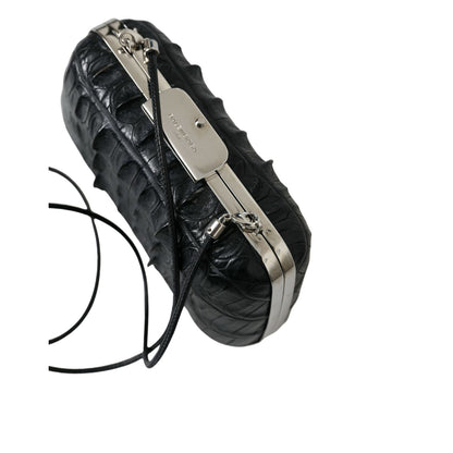 Balenciaga Black Exotic Skin Leather Shoulder Crossbody Box Clutch Bag