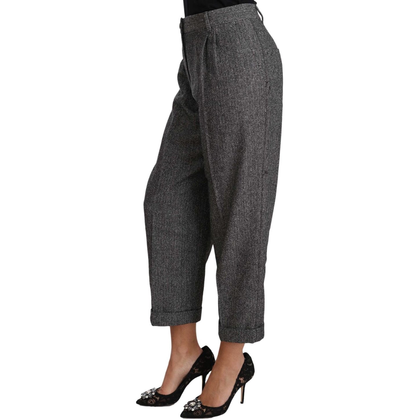 Dolce & Gabbana Gray Wool Pleated Cropped Trouser Pants
