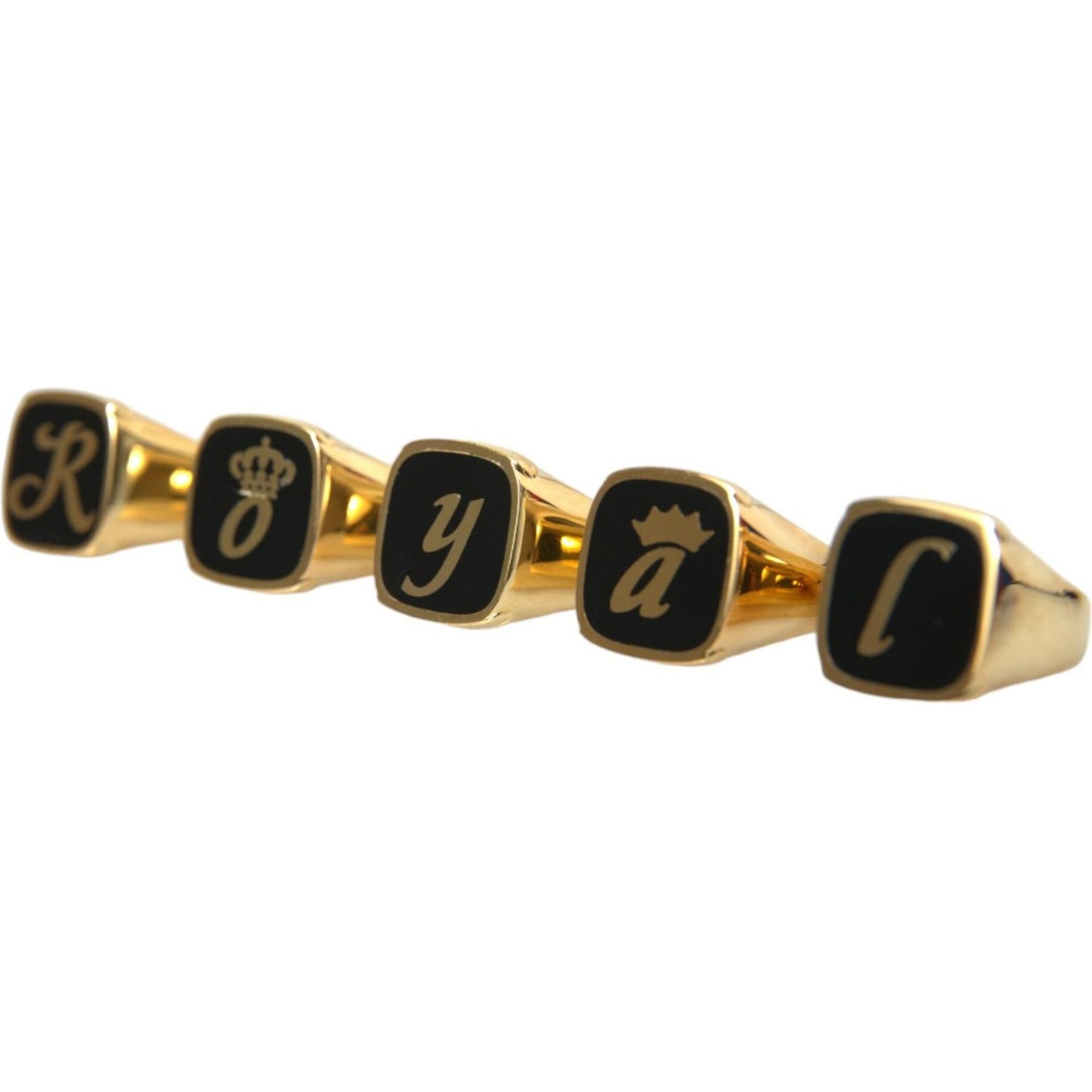 Dolce & Gabbana Gold Brass ROYAL Enamel Set of 5 Ring Ring