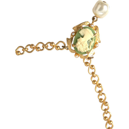 Dolce & Gabbana Gold Brass Chain Pearl Pendant Charm Necklace Necklace