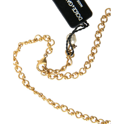 Dolce & Gabbana Gold Brass Chain Pearl Pendant Charm Necklace Necklace