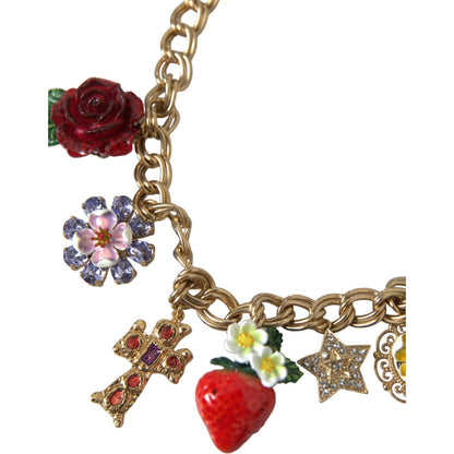 Dolce & Gabbana Gold Chain Rose Cross Strawberry Star Pendant Necklace Necklace