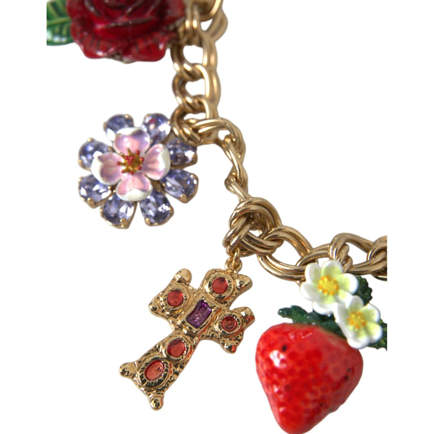 Dolce & Gabbana Gold Chain Rose Cross Strawberry Star Pendant Necklace