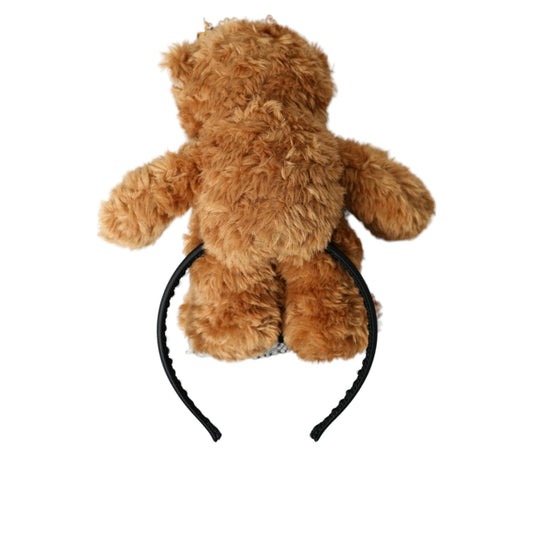 Dolce & Gabbana Brown Teddy Bear Gold Crystal Crown Hair Band Diadem