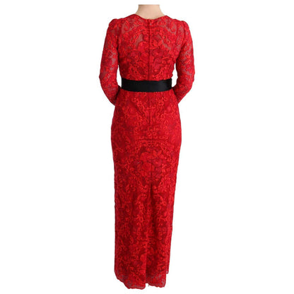 Dolce & Gabbana Red Floral Ricamo Sheath Long Dress WOMAN DRESSES