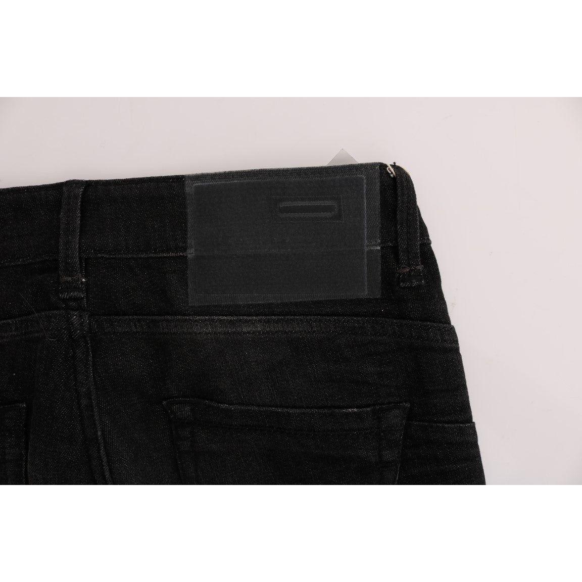 Acht Black Denim Cotton Bottoms Slim Fit Jeans