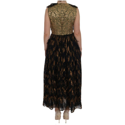 Dolce & Gabbana Black Silk Brown Fringes A-Line Dress