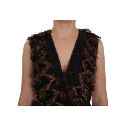 Dolce & Gabbana Black Silk Brown Fringes A-Line Dress
