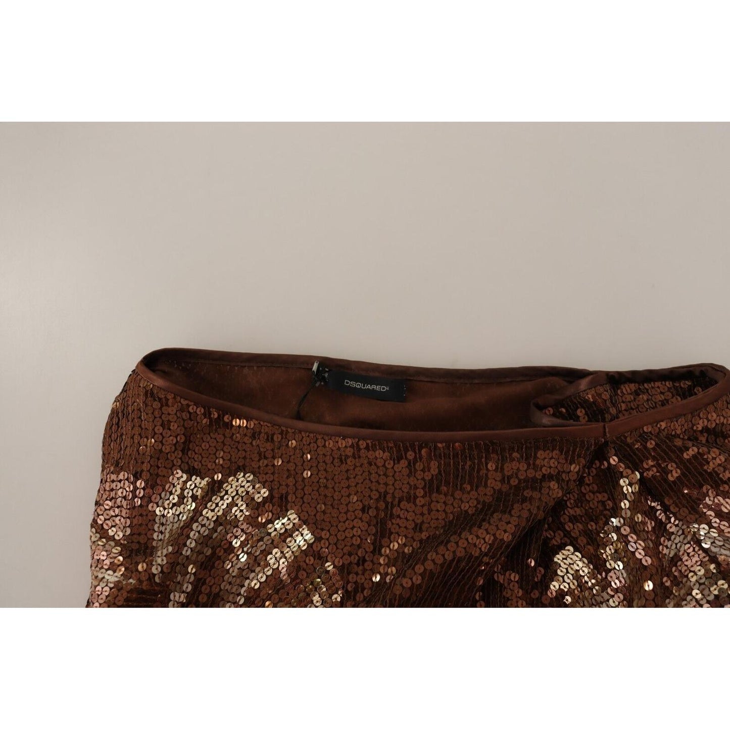 Dsquared² Brown Leaf Sequined Shift One Shoulder Long Dress