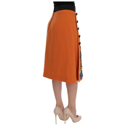 Dolce & Gabbana Orange Wool Crystal Sequin Appliques Skirt