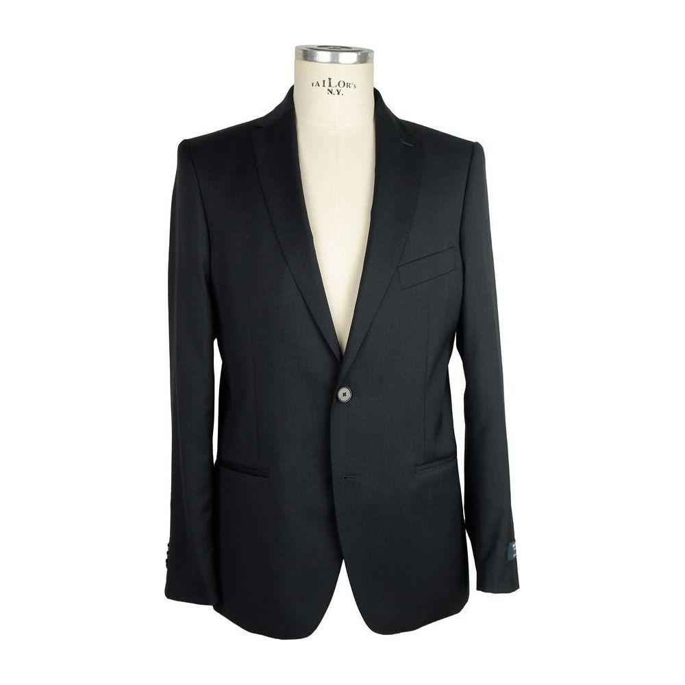 Made in Italy Black Wool Two-Piece Suit