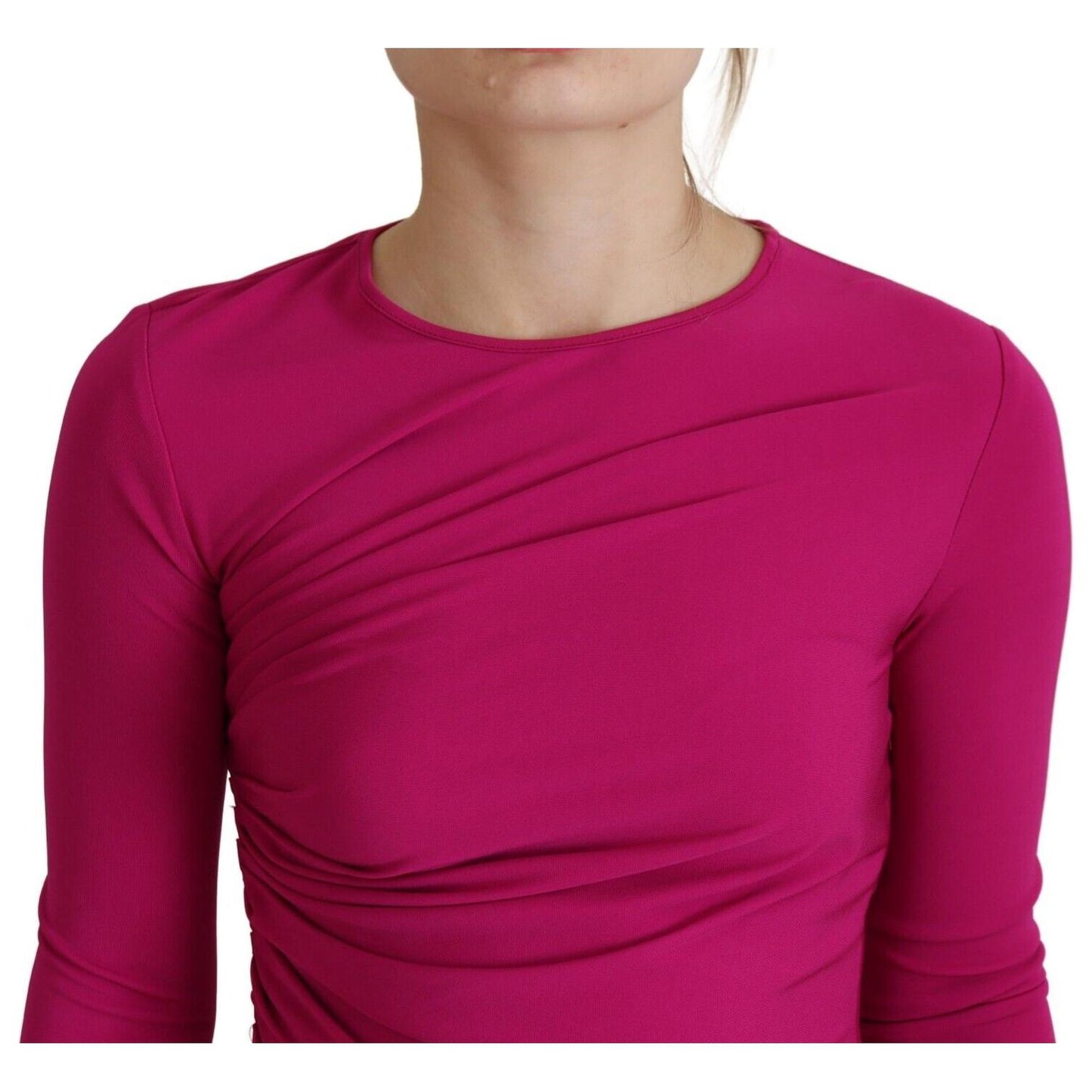 Dsquared² Fuchsia Viscose Long Sleeves Ruched Mini Dress