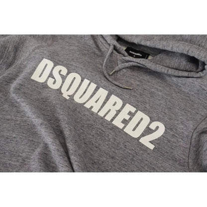 Dsquared² Gray Cotton Hooded Logo Print Men Pullover Sweater