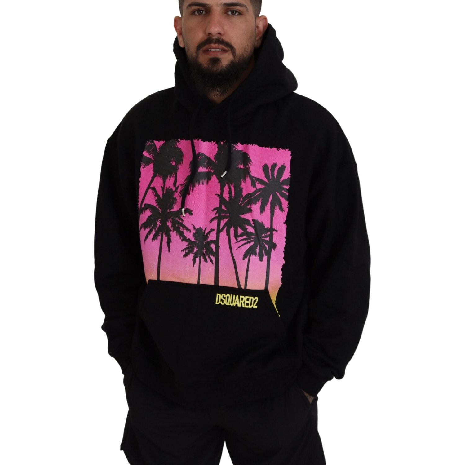 Dsquared² Black Cotton Hooded Printed Men Pullover Sweater