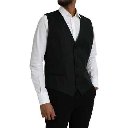 Dolce & Gabbana Black Wool Waistcoat Dress Formal Vest
