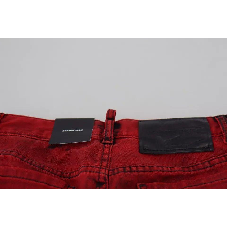 Dsquared² Red Low Waist Cotton Stretch Skinny Pants