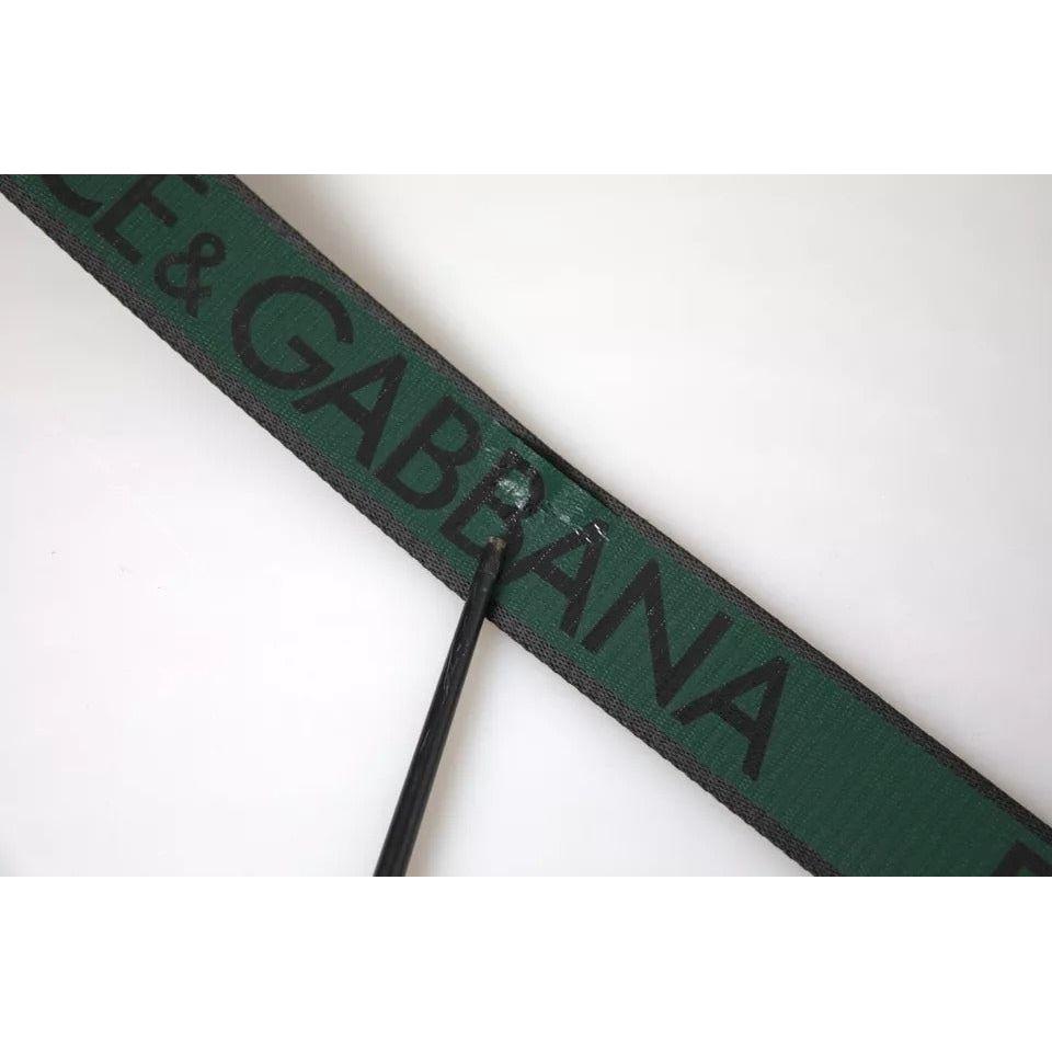 Dolce & Gabbana Black Green Logo Silver Metal Buckle Belt