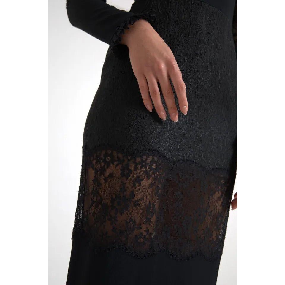 Dolce & Gabbana Black Sheer Floral Lace Sheath Midi Dress
