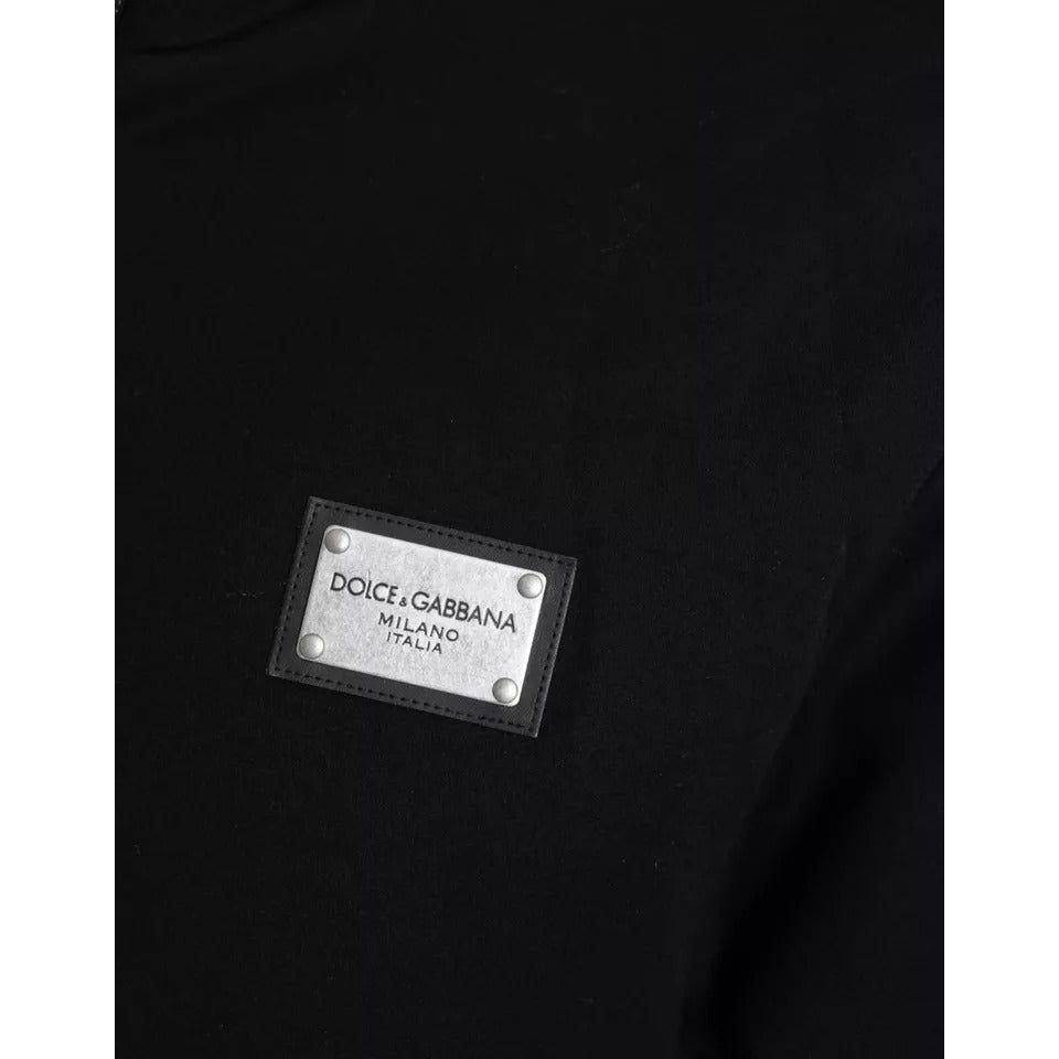 Dolce & Gabbana Black Cotton Hooded Logo Bomber Jacket