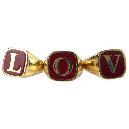 Dolce & Gabbana Gold Brass LOVE Enamel Set of 3 Ring Ring
