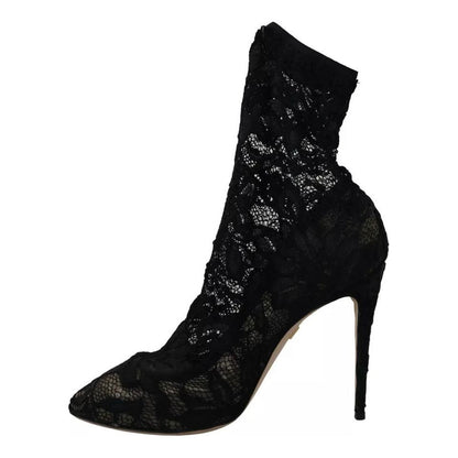 Dolce & Gabbana Black Stretch Socks Taormina Lace Boots Shoes