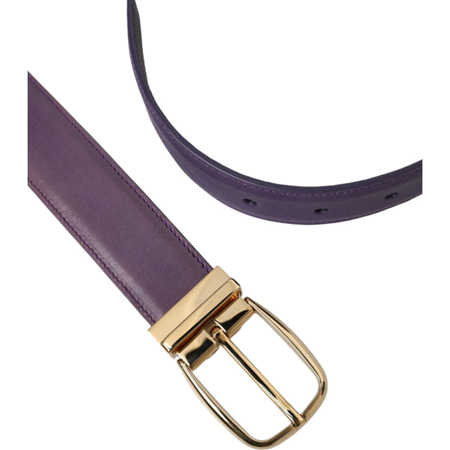 Dolce & Gabbana Purple Leather Gold Metal Buckle Belt Men