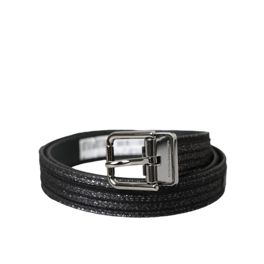 Dolce & Gabbana Black Jacquard Stripes Silver Metal Buckle Belt