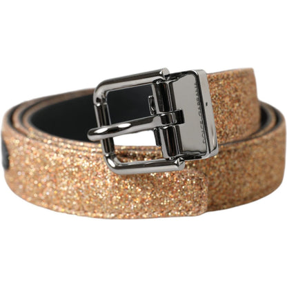 Dolce & Gabbana Gold Glitter Leather Silver Metal Buckle Belt