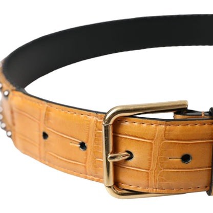 Dolce & Gabbana Beige Alligator Leather Studded Metal Buckle Belt