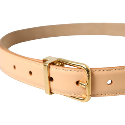 Dolce & Gabbana Beige Calfskin Leather Gold Metal Buckle Belt